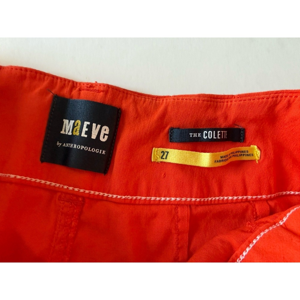 Maeve Anthropologie Colette Pants Linen Stretch Wide Leg Orange Crop Pockets 27 - Picture 10 of 14